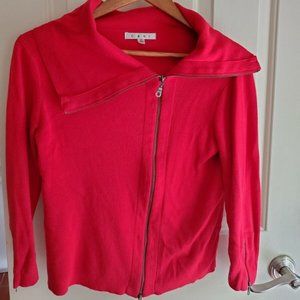CAbi 285 Zip It Cardigan Sweater M Womens Red Asymmetrical Short 3/4 Sleeve Top